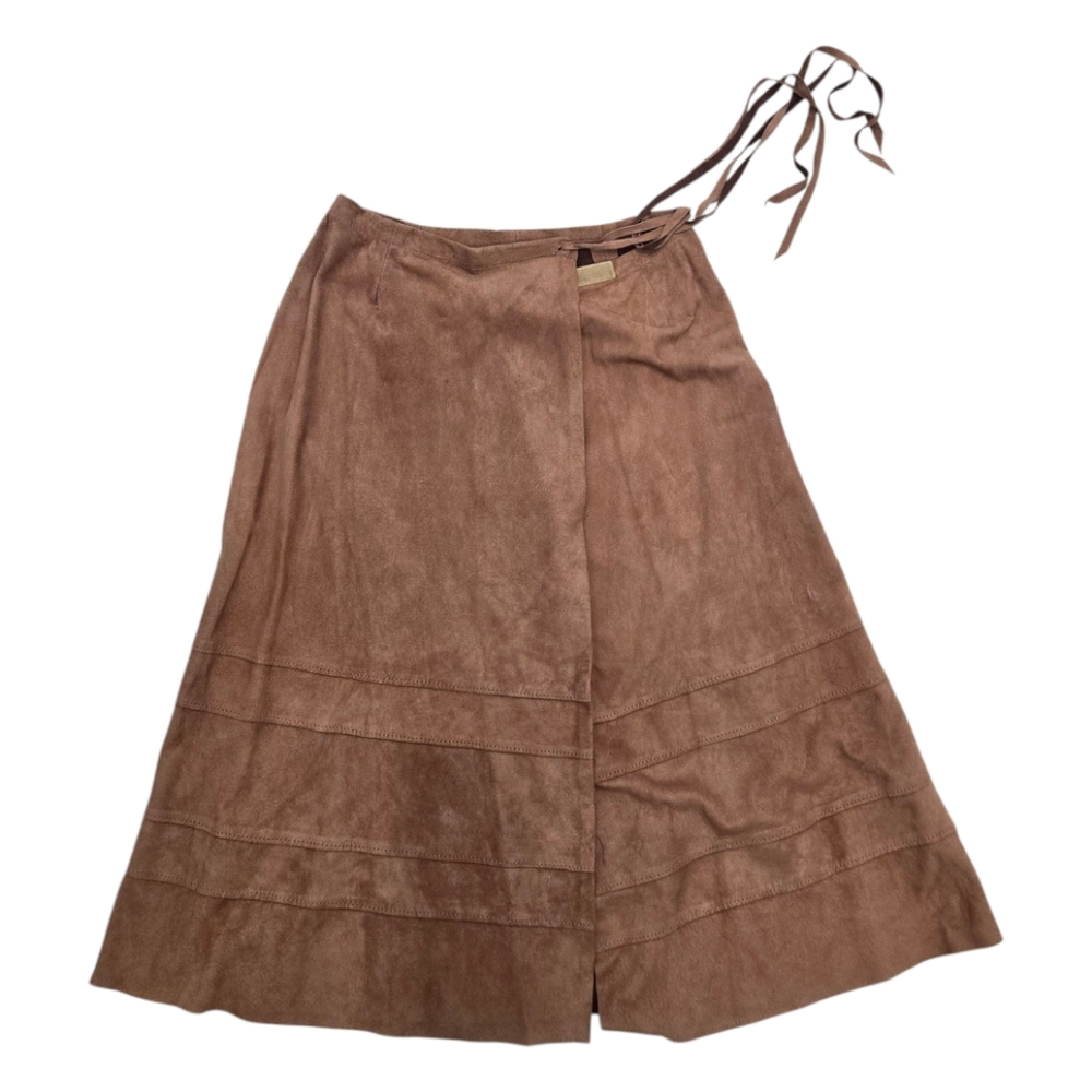 Char & Sher  Designs Santa Fe USA Vintage Suede Wrap Around Skirt SZ 8